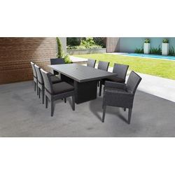 Barbados Rectangular Outdoor Patio Dining Table w/ 6 Armless Chairs And 2 Chairs W/ Arms in Black - TK Classics Barbados-Dtrec-Kit-6Adc2Dcc-Black