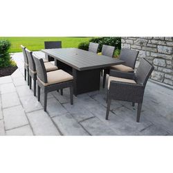 Barbados Rectangular Outdoor Patio Dining Table w/ 6 Armless Chairs And 2 Chairs W/ Arms in Wheat - TK Classics Barbados-Dtrec-Kit-6Adc2Dcc-Wheat