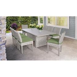 Coast Rectangular Outdoor Patio Dining Table w/ 8 Armless Chairs in Cilantro - TK Classics Coast-Dtrec-Kit-8C-Cilantro