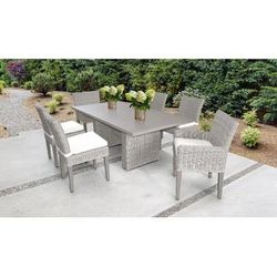 Coast Rectangular Outdoor Patio Dining Table w/ with 4 Armless Chairs and 2 Chairs w/ Arms in Sail White - TK Classics Coast-Dtrec-Kit-4Adc2Dcc-White