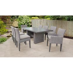 Florence Rectangular Outdoor Patio Dining Table w/ 6 Armless Chairs And 2 Chairs W/ Arms in Beige - TK Classics Florence-Dtrec-Kit-6Adc2Dcc-Beige