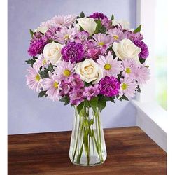 1-800-Flowers Seasonal Gift Delivery Lavender Garden Bouquet W/ Clear Vase | Best Quality Guaranteed | Happiness Delivered To Their Door