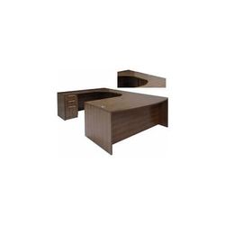 Modern Walnut Conference U-Shaped Workstation w/Curved Bridge