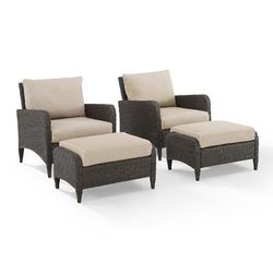 Kiawah 4Pc Outdoor Wicker Chair Set Sand/Brown - 2 Armchairs & 2 Ottomans - Crosley KO70033BR-SA