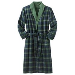 Men's Big & Tall Jersey-Lined Flannel Robe by KingSize in Balsam Plaid (Size 3XL/4XL)
