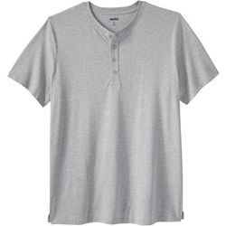 Men's Big & Tall Shrink-Less Lightweight Henley Longer Length T-Shirt by KingSize in Heather Grey (Size 5XL) Henley Shirt