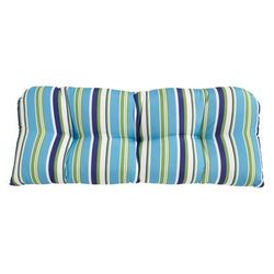 BH Performance Fabric Tufted Wicker Settee Cushion by BrylaneHome in Poppy Stripe Thick Patio Outdoor Bench Sofa Loveseat Padding