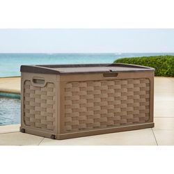88-Gallon Basketweave Deck Storage Bench by BrylaneHome in Mocha Brown