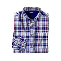 Men’s Big & Tall Long Sleeve Wrinkle Free Sport Shirt by KingSize in Navy Plaid (Size 5XL)
