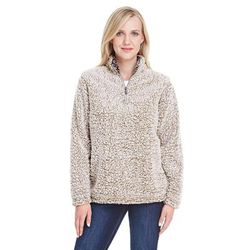 J America JA8451 Women's Epic Sherpa 1/4 Zip Jacket in Oatmeal Heather size XL | Polyester 8451