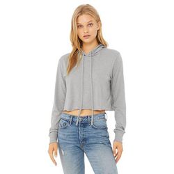 Bella + Canvas 8512 Women's Cropped Long Sleeve Hooded T-Shirt in Grey Triblend size 2XL B8512