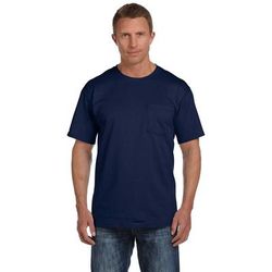 Fruit of the Loom 3931P Adult 5 oz. HD Cotton Pocket T-Shirt in J Navy Blue size 3XL 3930PR