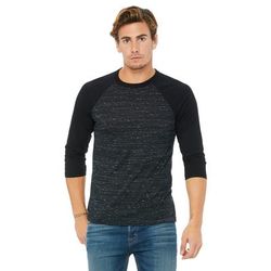 Bella + Canvas 3200 3/4-Sleeve Baseball T-Shirt in Black Marble/Black size 2XL | Ringspun Cotton B3200, BC3200