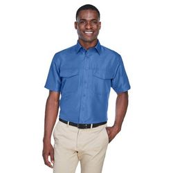 Harriton M580 Men's Key West Short-Sleeve Performance Staff Shirt in Pool Blue size Large | Polyester