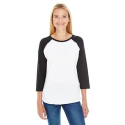 LAT LA3530 Women's Baseball T-Shirt in White Solid/Black size XL | Triblend 3530