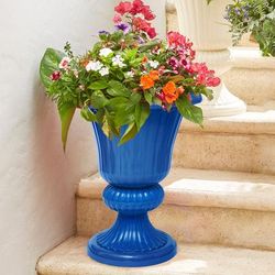 Traditional Embry Plastic Urn Planter by BrylaneHome in Cornflower Blue