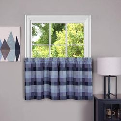 Wide Width Harvard Window Curtain Tier Pair by Achim Home Décor in Blue (Size 57" W 24" L)