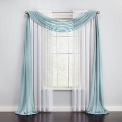 Wide Width BH Studio Sheer Voile Scarf Valance by BH Studio in Seaglass (Size 40" W 288"L) Window Curtain