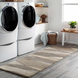 Skamokawa 5' x 8' Modern Handmade Contemporary Wool Charcoal/Taupe/Black/Brown/Light Beige/Tan/Peach/Dark Red/Peach/Beige Area Rug - Boutique Rugs