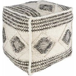 Cowanesque 18"H x 18"W x 18"D Cottage Wool White/Black Pouf - Boutique Rugs