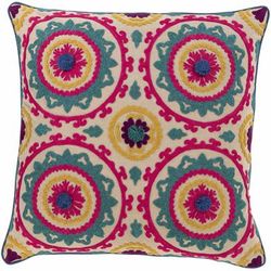 Temple 22" Square Traditional Cotton Teal/Dark Blue/Beige/Blue/Plum/Rose/Saffron/Light Beige/Dark Pink/Mustard/Navy/Peach Throw Pillow - Boutique Rugs