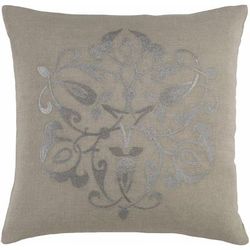 Cassandra 20" Square Cottage Light Gray/Metallic Silver/Silver Gray Throw Pillow - Boutique Rugs