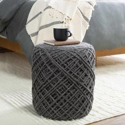 Moapa 18"H x 16"W x 16"D Cottage Wool Black/Charcoal Pouf - Boutique Rugs