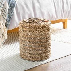 Ranskill 18"H x 16"W x 16"D Cottage Jute Camel/Beige/Tan Pouf - Boutique Rugs