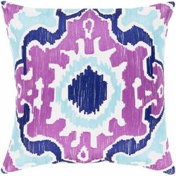 Botesdale 20" Square Traditional Cotton Aqua/Ivory/Magenta/Navy Throw Pillow - Boutique Rugs