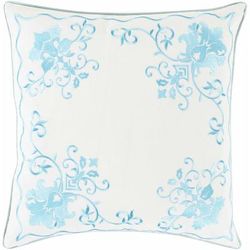 Longniddry 18" Square Cottage Aqua/Cream Throw Pillow - Boutique Rugs