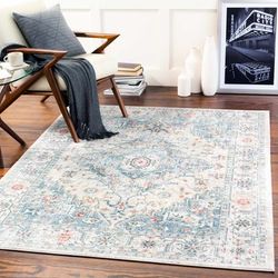 Billings 7'10" x 10' Traditional Medium Gray/Tan/Light Gray/Ivory/Charcoal/Dark Blue/Black/Burgundy/Dusty Coral/Slate/Cream/Dark Gray/Gold/Light Blue/Medium Gray Area Rug - Hauteloom