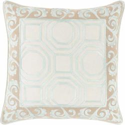 Meldreth 18" Square Traditional Cotton Light Beige/Seafoam/Tan/Peach/Sage Throw Pillow - Boutique Rugs