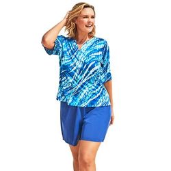 Plus Size Women's Three-Quarter Sleeve Swim Tee by Swim 365 in Dream Blue Tie Dye (Size 30/32) Rash Guard