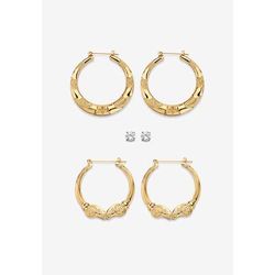 Women's Cubic Zirconia Stud and Hoop Earring Set in Goldtone by PalmBeach Jewelry in Gold