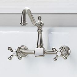 Randolph Morris Wall Mounted Bridge Kitchen Faucet - Metal Cross Handles RMK1456MC-BN