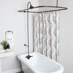 Randolph Morris 60 Inch Tub Wall Mount Clawfoot Tub Shower Enclosure with Faucet and Watering Can Shower Head RM034-60ORB