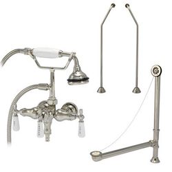 Randolph Morris Clawfoot Tub Wall Mount Downspout Faucet with Handshower - Tub Drain and Supply Lines Complete Set RM154TWCSBN