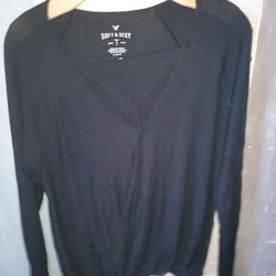 American Eagle Outfitters Tops | 3 For 15 Sale Ae Soft And Sexy Black Long Sleeve | Color: Black | Size: L