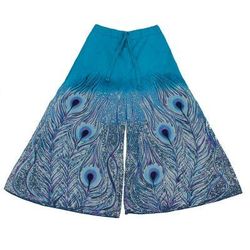 Peacock Passion in Blue,'Peacock Batik Print Wide Leg Cropped Cotton Pants'