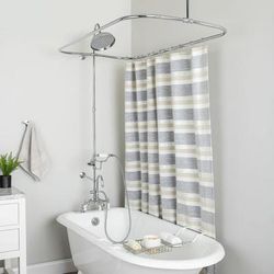 Randolph Morris 60 Inch Deck Mount Clawfoot Tub Shower Enclosure with Gooseneck Faucet and Rain Shower Head RM731R-60C