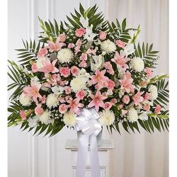 1-800-Flowers Flower Delivery Heartfelt Sympathies Standing Basket - Pink &white Xl | Happiness Delivered To Their Door