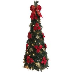 Fully Decorated Pre-Lit 4 Pop-Up Christmas Tree by BrylaneHome in Poinsettia