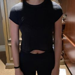 Lululemon Athletica Tops | Lulu Lemon “Hint Of Sheer” Black Crop Top! | Color: Black | Size: 4