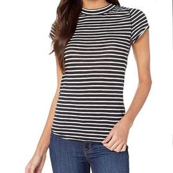 Free People Tops | Free People Night Sky Striped Tee Top | Color: Black/White | Size: M