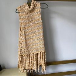 Free People Sweaters | Free People Fringe Sleeveless Sweater- L | Color: Orange/White | Size: L