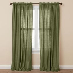 Wide Width Poly Cotton Canvas Rod-Pocket Panel by BrylaneHome in Sage (Size 48" W 96" L) Window Curtain Drape