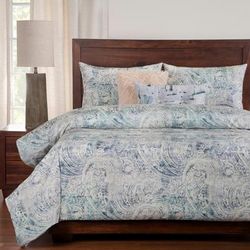 PoloGear indio Blue & Cream Pasley 6-PC Cal King High End Duvet Set - Siscovers INDI-XDUCK6
