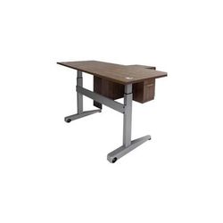 Pneumatic Lift Height Adjustable Executive L-Desk in Modern Walnut