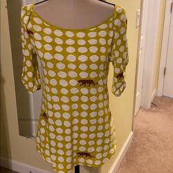 Anthropologie Tops | Anthro Postmark Jaguar Polka Dot Top Medium Rare | Color: White/Yellow | Size: M