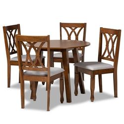 Baxton Studio Leon Modern Grey Fabric & Walnut Brown Finished Wood 5-PC Dining Set - Wholesale Interiors Leon-Grey/Walnut-5PC Dining Set